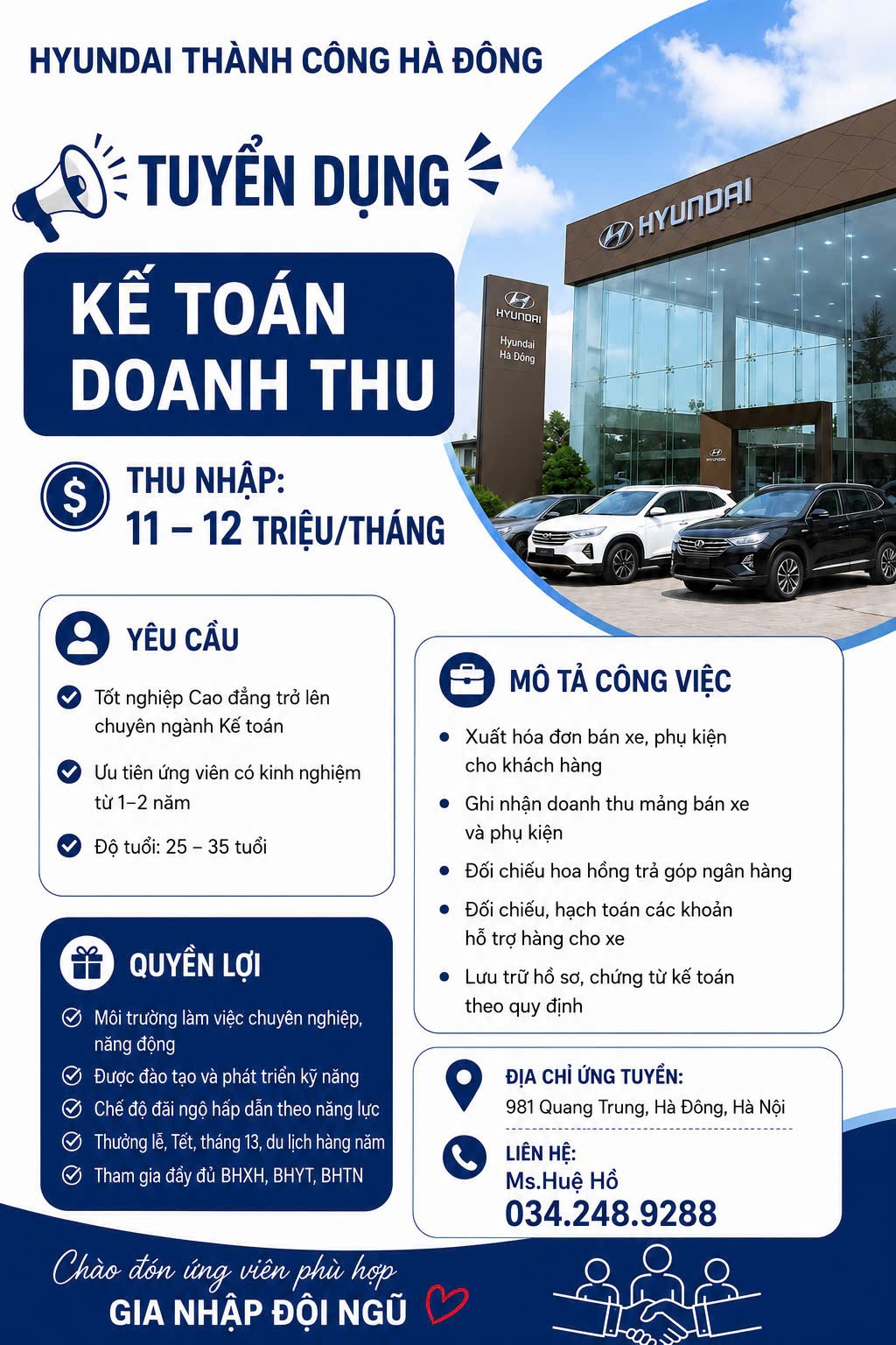 HYUNDAI TH&Agrave;NH C&Ocirc;NG H&Agrave; Đ&Ocirc;NG TUYỂN DỤNG